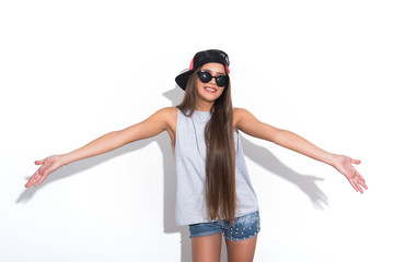 Happy young woman expressing positive emotions