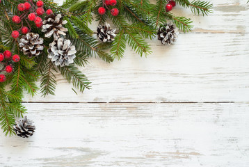 Christmas decorations  on white wooden table.