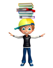 kid boy with book stack