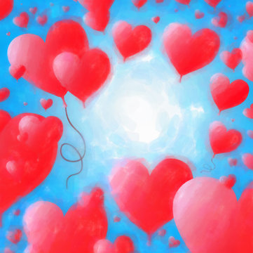 Herzenluftballons Hintergrund Aquarell
