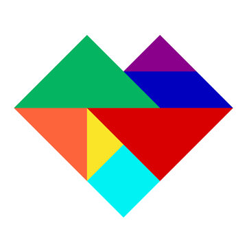 Colorful tangram puzzle in heart shape