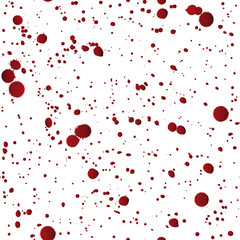 Halloween seamless pattern with red ink spots, drips and splashes that look like blood texture on white background.