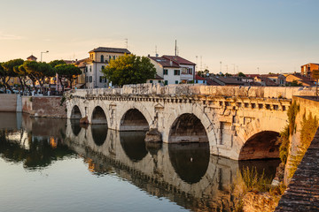 Fototapeta na wymiar Bridge of Tiberius in Rimini, Italy.