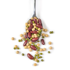 Mixed beans on white background - isolated
