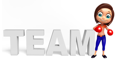 Naklejka premium kid girl with Team and Boxing gloves