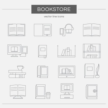 Set of line icons for a bookstore.