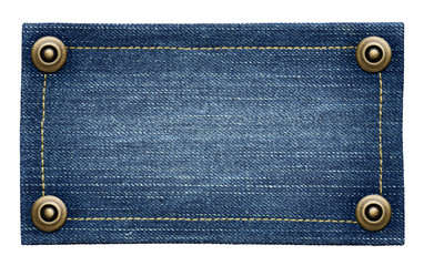Worn blue denim jeans tag