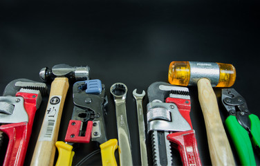 Working tools on black background