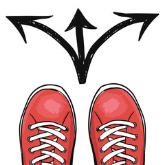 Sportingly colorful poster on the stores selection of athletic shoes. Vector