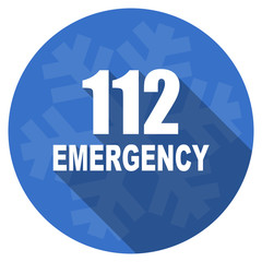 number emergency 112 blue flat design christmas winter web icon with snowflake