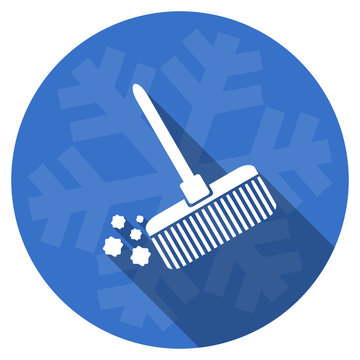 broom blue flat design christmas winter web icon with snowflake