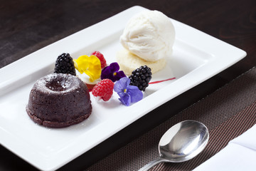 close up view of nice fresh cake on color back