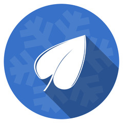 leaf blue flat design christmas winter web icon with snowflake