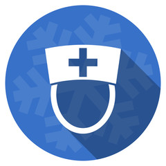 nurse blue flat design christmas winter web icon with snowflake