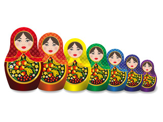 Russian dolls on white background
