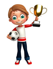 kid boy with football & winning cup