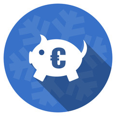 piggy bank blue flat design christmas winter web icon with snowflake