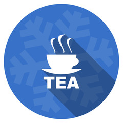 tea blue flat design christmas winter web icon with snowflake