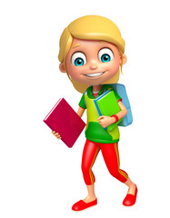 kid girl with School bag and books