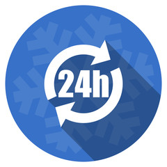 24h blue flat design christmas winter web icon with snowflake