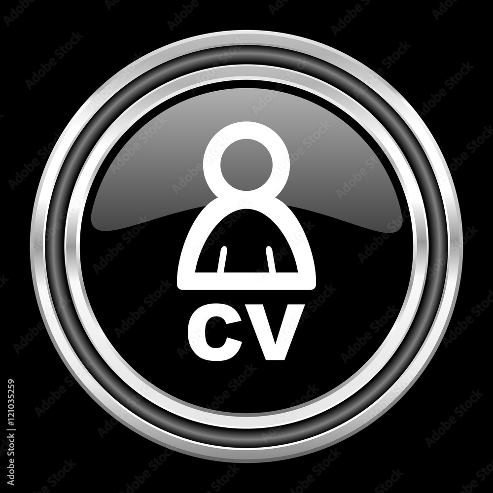 Poster cv silver chrome metallic round web icon on black background