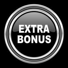 extra bonus silver chrome metallic round web icon on black background