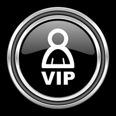 vip silver chrome metallic round web icon on black background