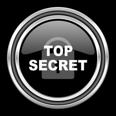 top seret silver chrome metallic round web icon on black background