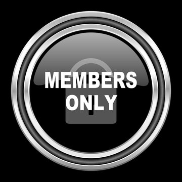members only silver chrome metallic round web icon on black background