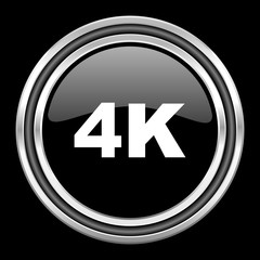 4k silver chrome metallic round web icon on black background
