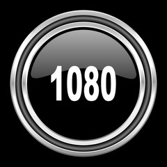 1080 silver chrome metallic round web icon on black background