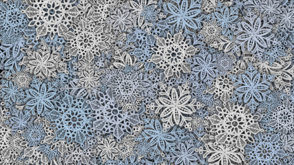 Абстрактный фон из белых и голубых кружевных снежинок - obrazy, fototapety, plakaty