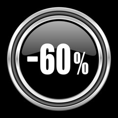 60 percent sale retail silver chrome metallic round web icon on black background