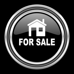 for sale silver chrome metallic round web icon on black background