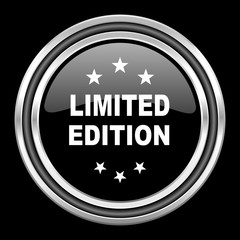 limited edition silver chrome metallic round web icon on black background