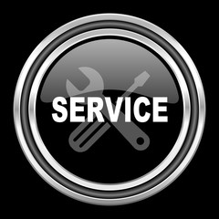 service silver chrome metallic round web icon on black background