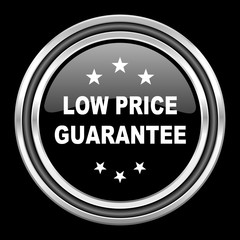 low price guarantee silver chrome metallic round web icon on black background