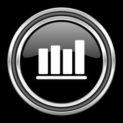bar chart silver chrome metallic round web icon on black background