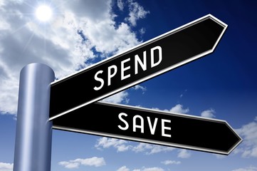 Fototapeta premium Singpost illustration, two arrows - spend or save