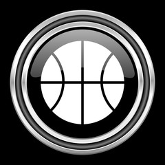 ball silver chrome metallic round web icon on black background