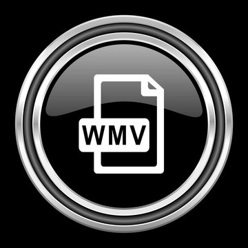 wmv file silver chrome metallic round web icon on black background