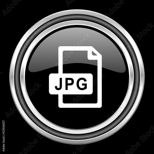 "jpg file silver chrome metallic round web icon on black background