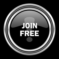 join free silver chrome metallic round web icon on black background