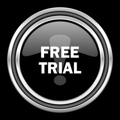 free trial silver chrome metallic round web icon on black background