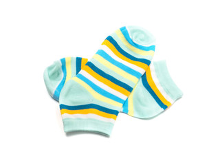 Cotton colorful socks isolated on white background.
