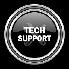 technical support silver chrome metallic round web icon on black background