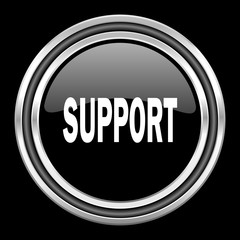 support silver chrome metallic round web icon on black background