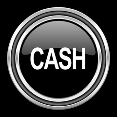 cash silver chrome metallic round web icon on black background