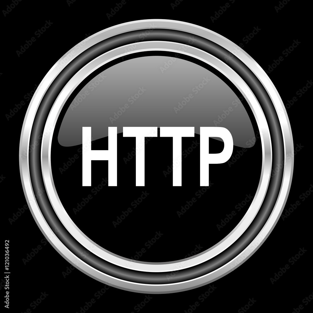 Poster http silver chrome metallic round web icon on black background