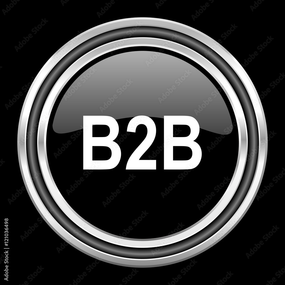 Poster b2b silver chrome metallic round web icon on black background